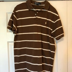 Brown and white stripe polo men’s medium